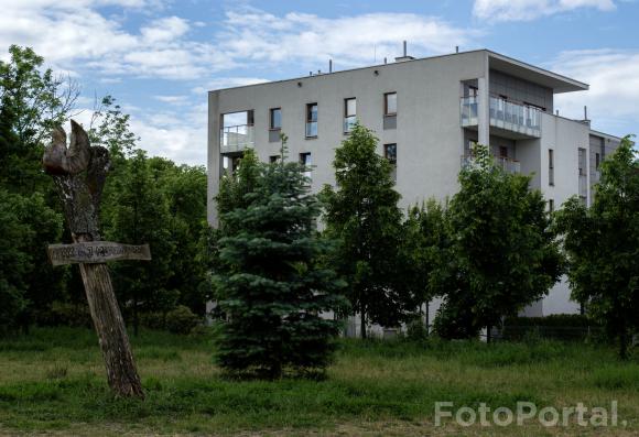 Widok bloku mieszkalnego koło parku im. J. Heweliusza